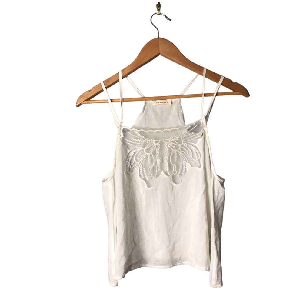 Phanuel | White spaghetti strap lace front crop top •